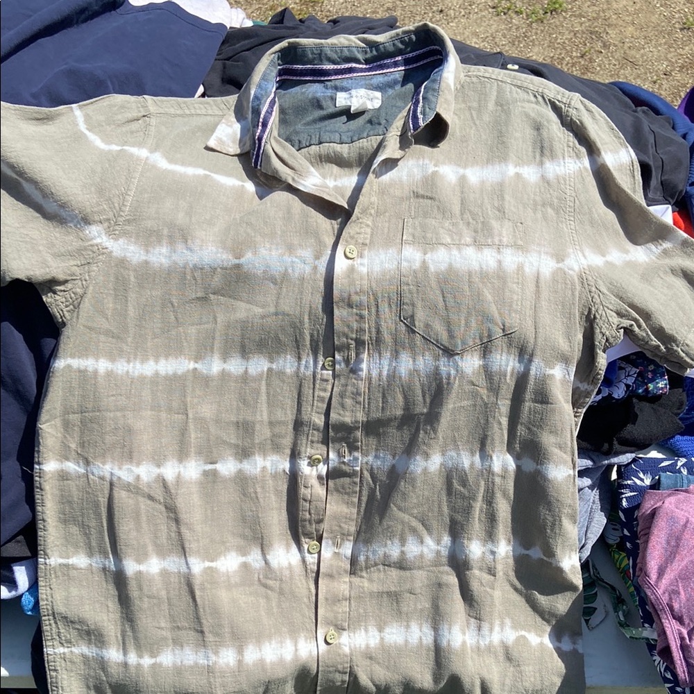 Men's Casual Striped Shirt - Olive Green